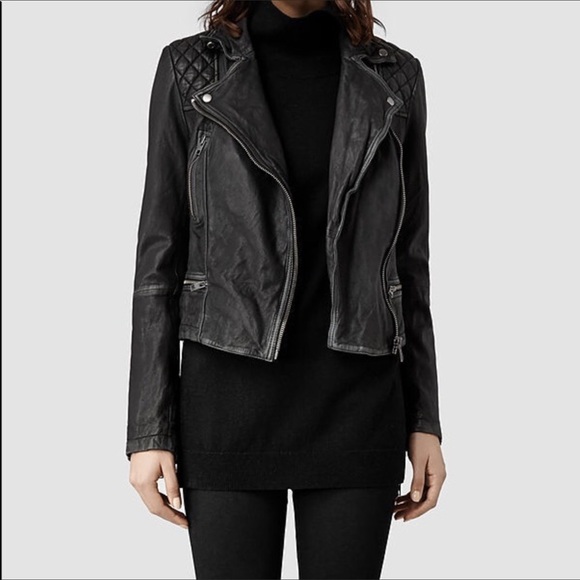 All Saints Biker Leather Moto Jacket Vintage Look - Picture 6 of 6